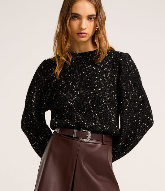 Jersey de punto bouclé de hilo metálico negro con mangas anchas