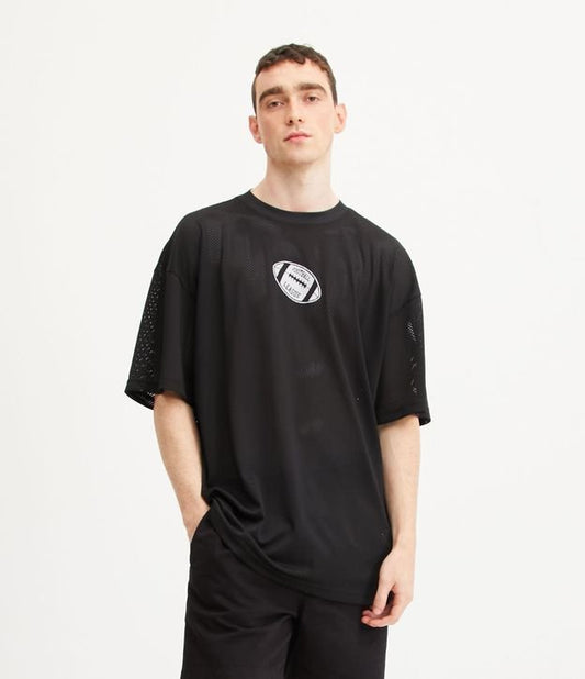 Camiseta oversized texturizada com estampa Las Vegas 12 em preto