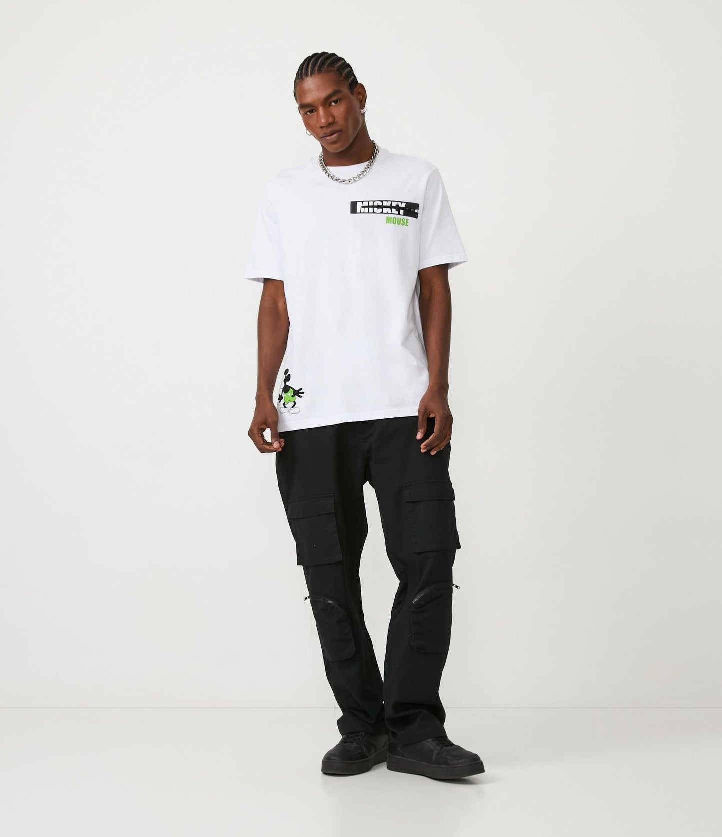 Regular Fit White T-Shirt with Mickey Print