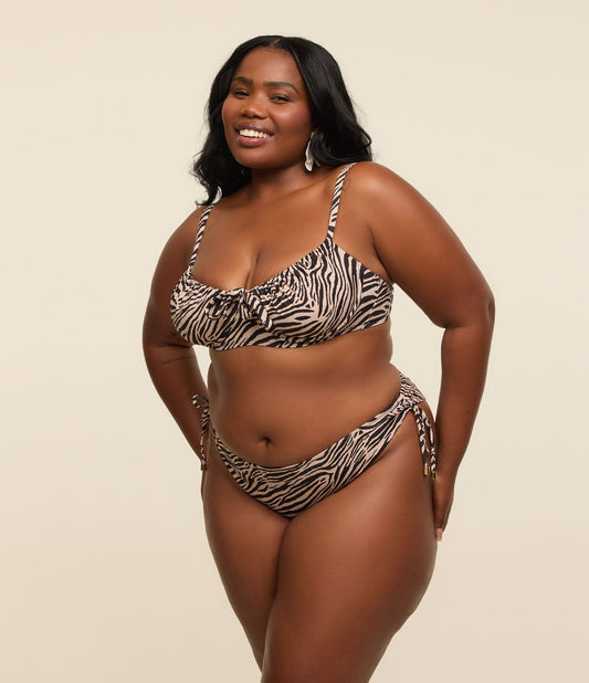 Bikini con stampa animalier e laccetti, taglie forti e taglie forti, bianco/nero