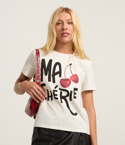 Blusa de algodón con estampado "Ma Cherie" - Blanca