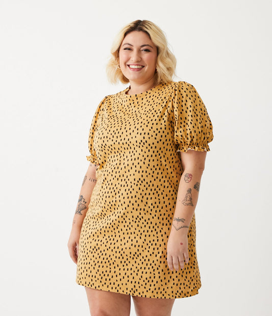 Vestito corto in jersey stampato in giallo - Curve e taglie forti