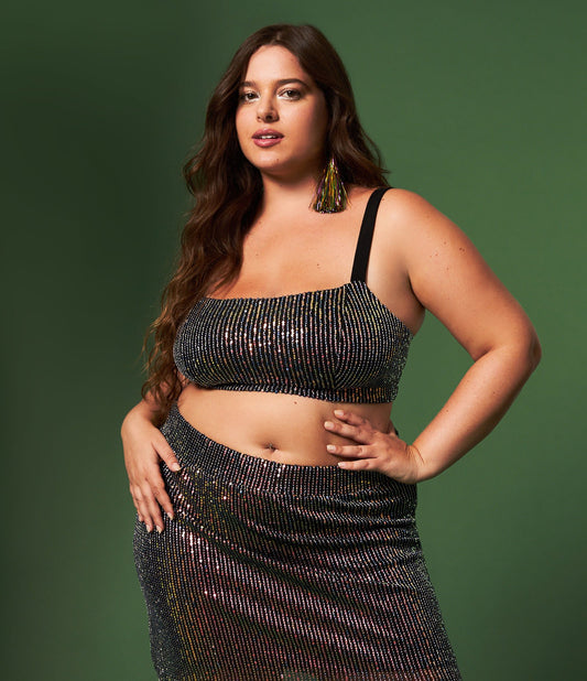 Top in paillettes con spalline sottili, Curve e taglie forti, iridescente