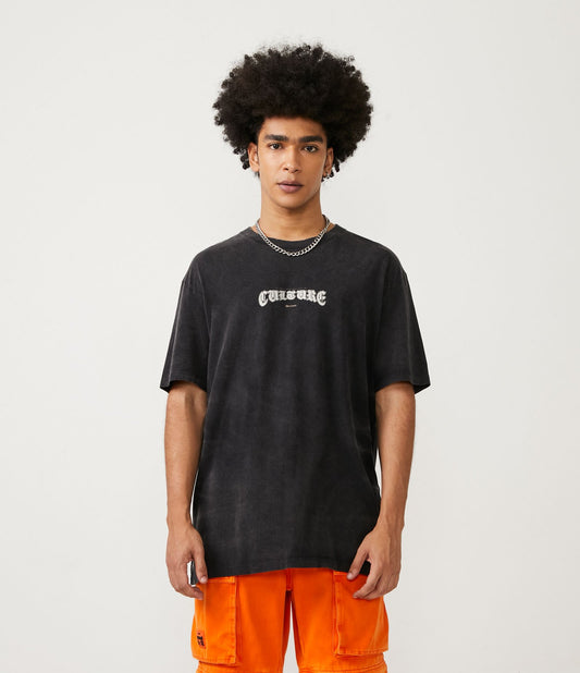 Black Culture Print Half-Knit T-Shirt