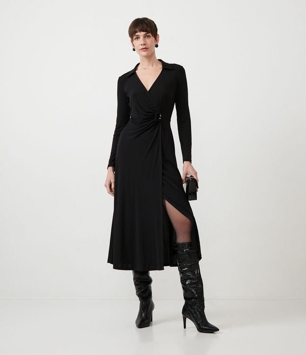 Abito lungo in jersey con dettaglio Twist e metallizzato nero