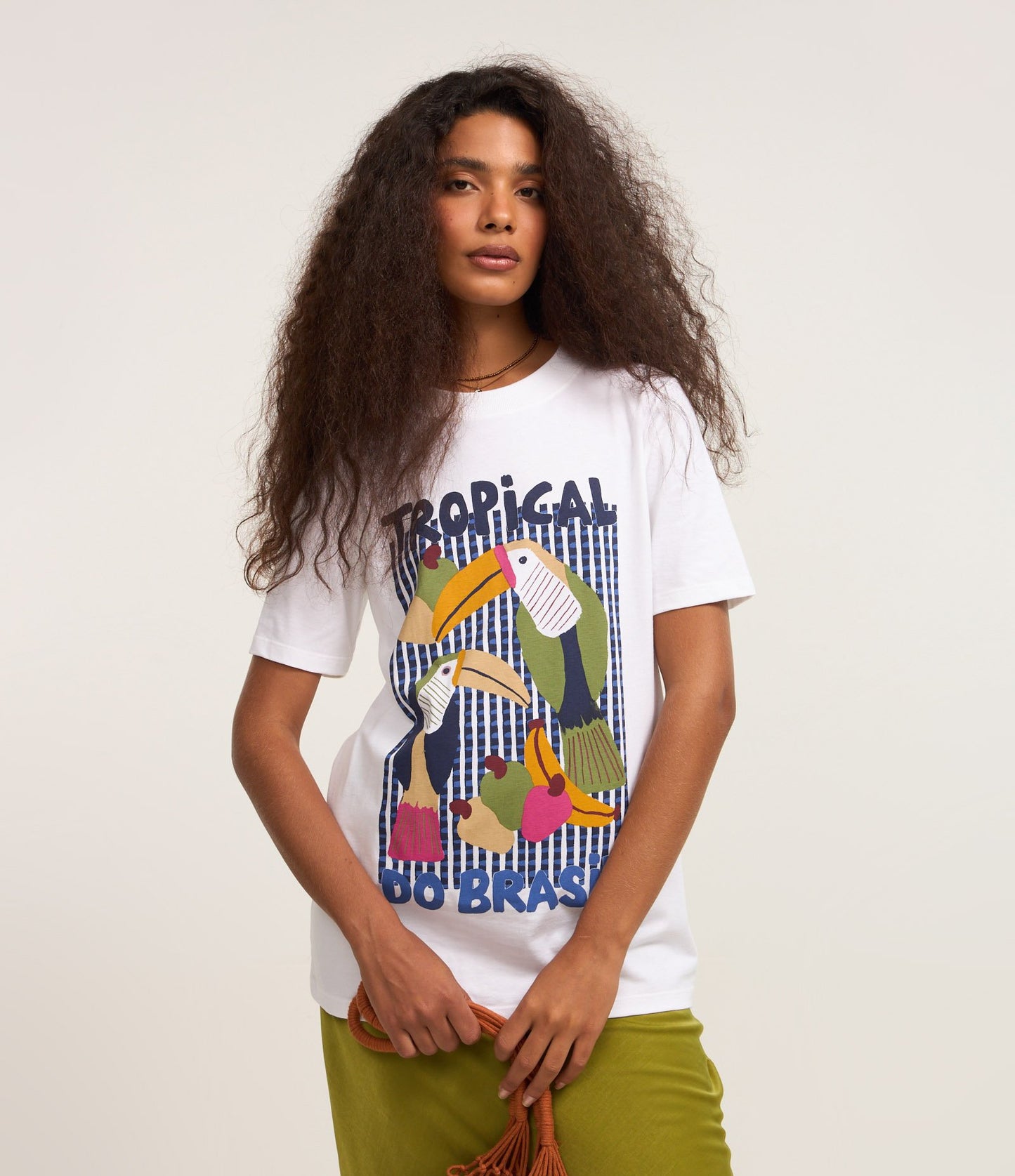 Camiseta de Algodão com Estampa Tropical Brasileira Branca de Neve