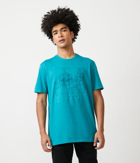 Green Stitch Print T-Shirt in Soft Knit Fabric