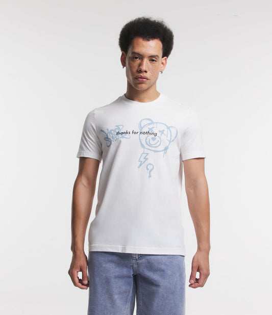 Camiseta Regular Fit em malha Jersey com estampa de grafite e letras em off-white
