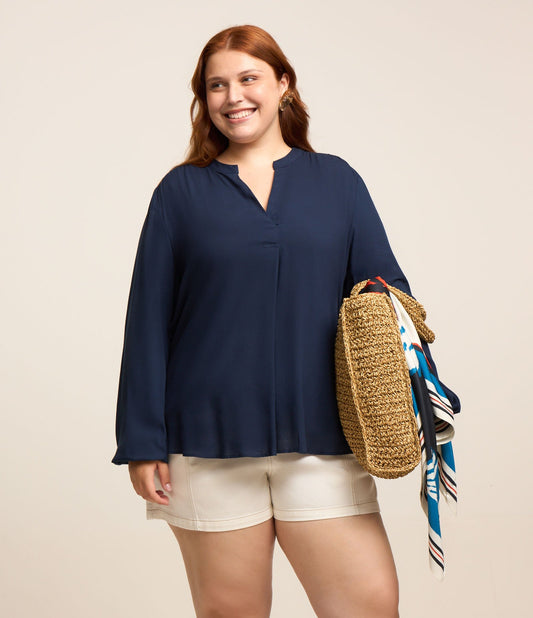 Camicia Chalis blu scuro con polsini elastici - Curve e taglie forti