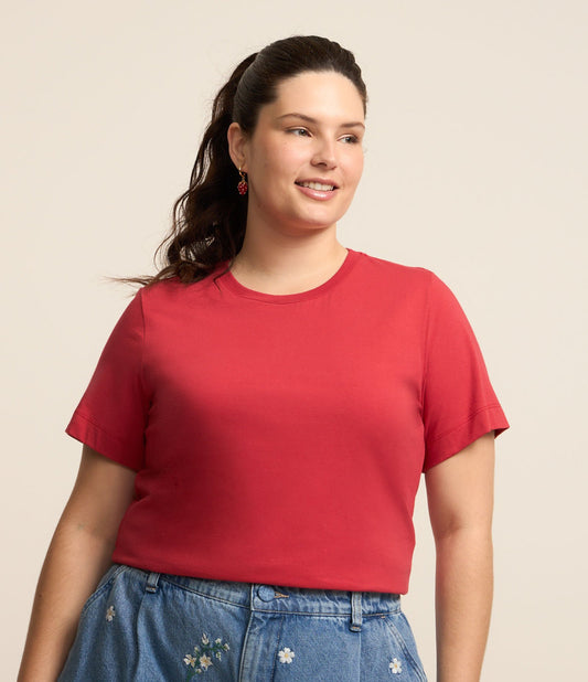 Camicetta Basic in cotone a maniche corte in taglie Curve e Plus - Rosso