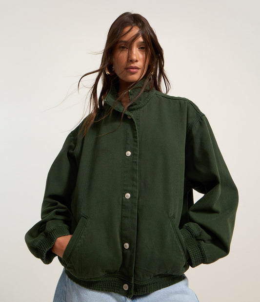 Chaqueta bomber oversize de sarga con botones Mountain View