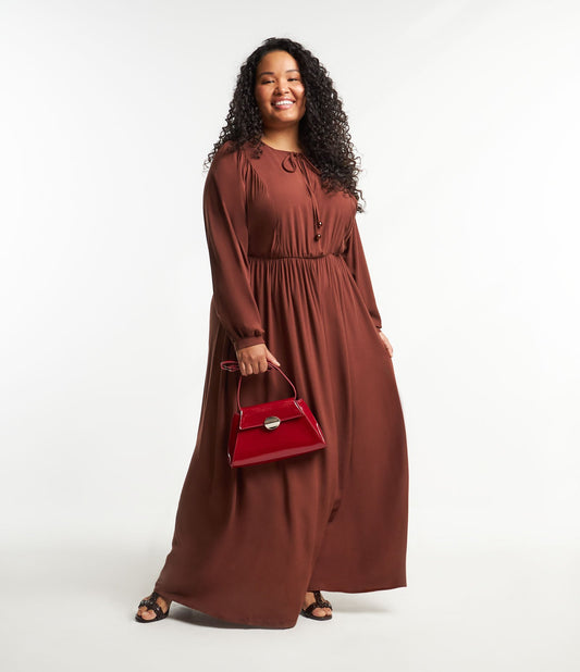 Vestido longo de viscose com amarração no busto, Curve & Plus Size, marrom