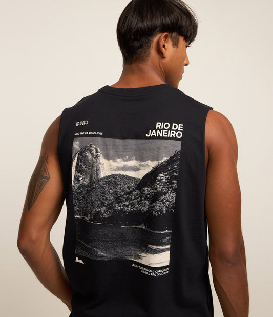 Canotta Comfort in cotone con stampa Rio de Janeiro in nero