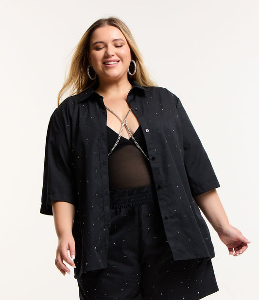 Camicia tricolore nera con brillantini - Curve e taglie forti