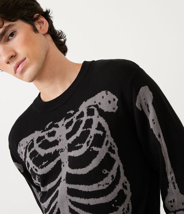 Suéter de malha regular com estampa de esqueleto preto