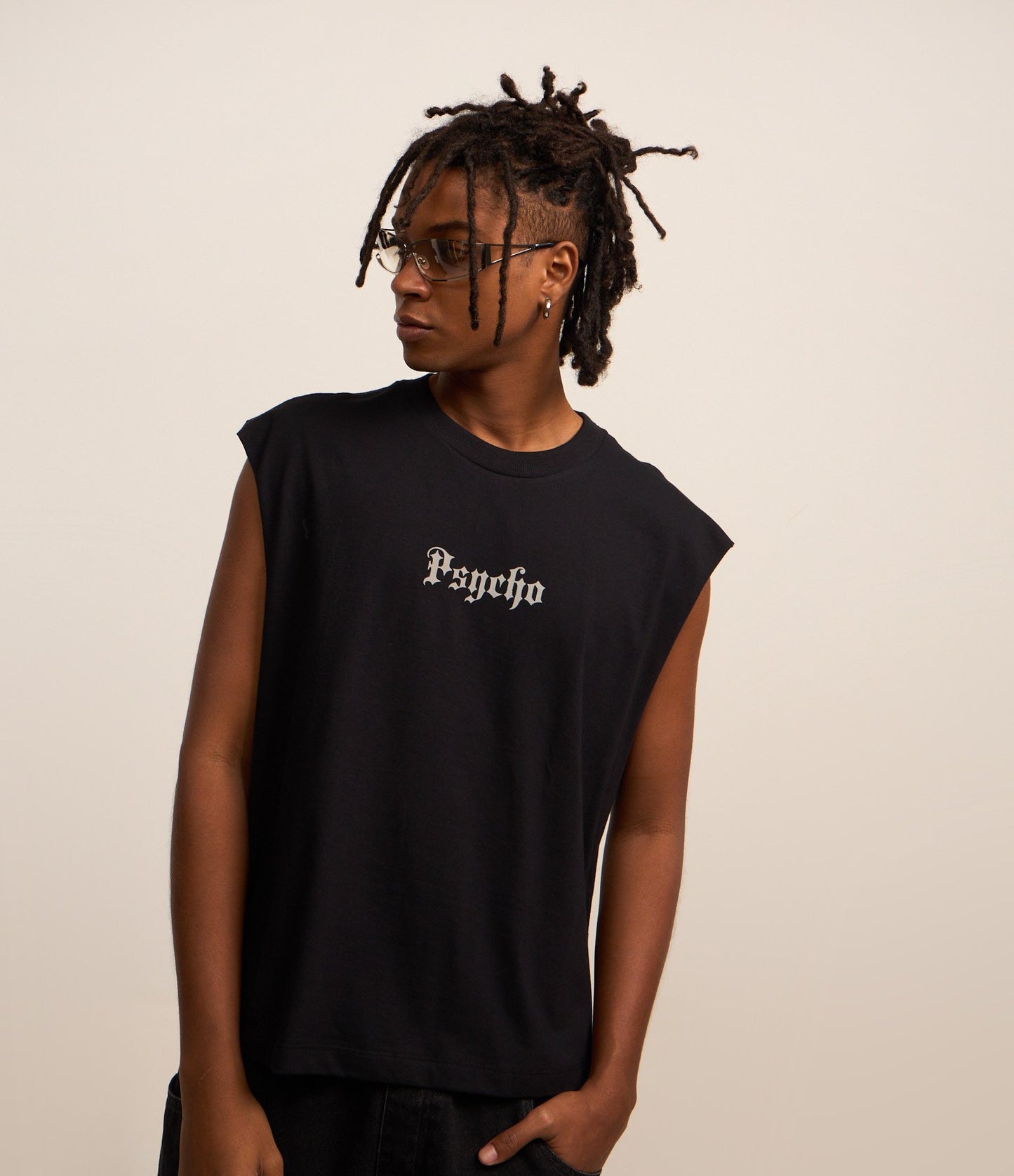 Canottiera Boxy in jersey nero con stampa Psycho