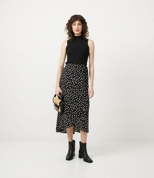 New Black Polka Dot Midi Skirt with Waist Tie (Nova saia midi preta de bolinhas com amarração na cintura)