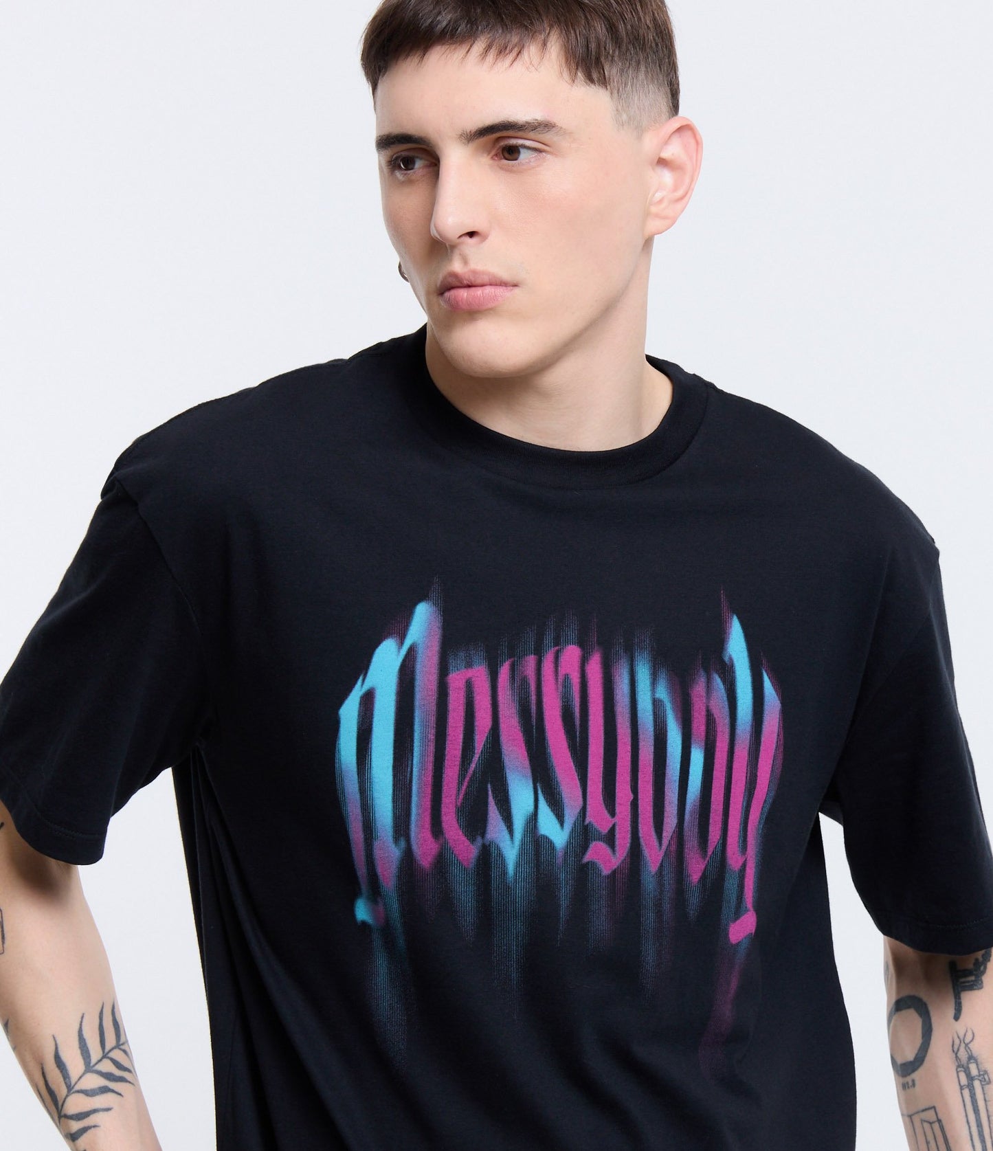Black Cotton T-Shirt with Messyboy Print
