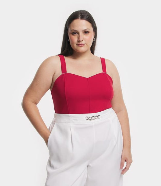 Camicetta in crepe con scollo a cuore impreziosito da strass, Curve e taglie forti, rosso