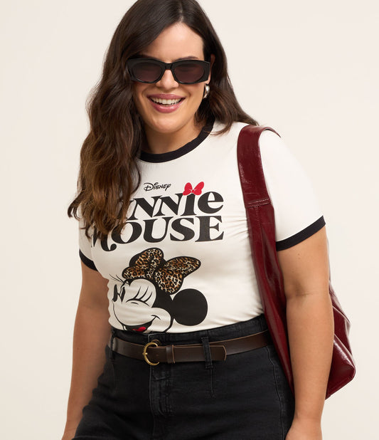 Maglietta stampata Minnie con contrasto, Curve e taglie forti, bianca
