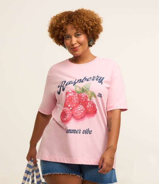 Camicetta con stampa lampone e paillettes Curve & Plus Size Rosa