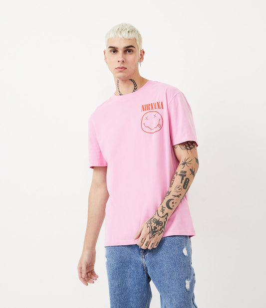 Maglietta in cotone con stampa Nirvana rosa