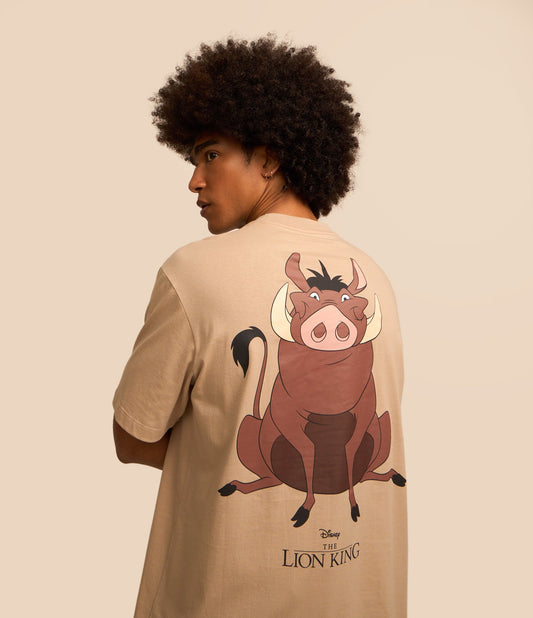 Maglietta Comfort beige in cotone con stampa Pumbaa