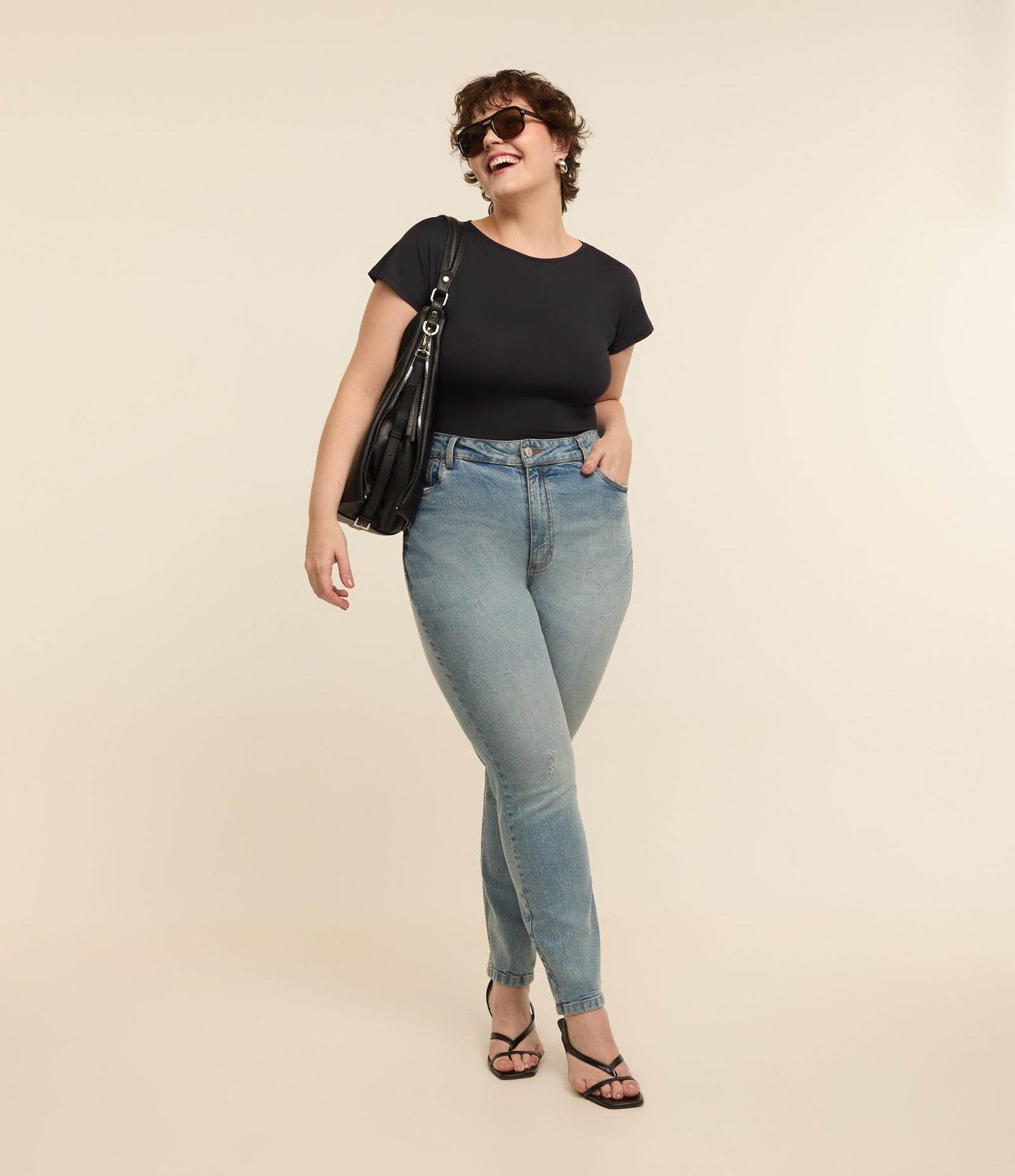 Vaqueros pitillo con detalles desgastados Curve y Tallas Grandes Azul