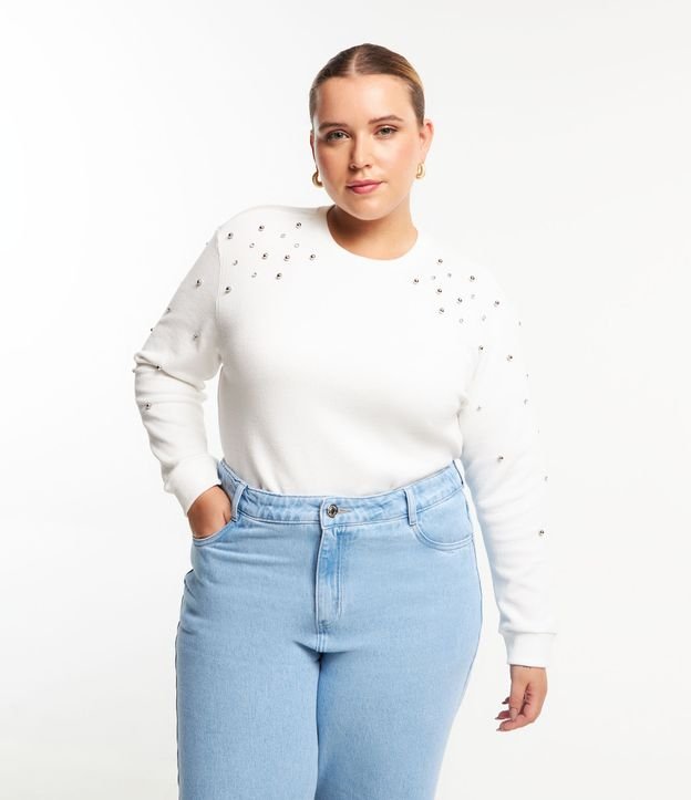 Blusa canelada com pontos metálicos Curve & Plus Size Snow White
