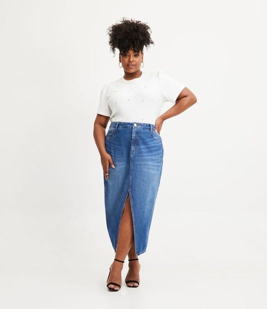Curve & Plus Size Falda vaquera azul midi con abertura