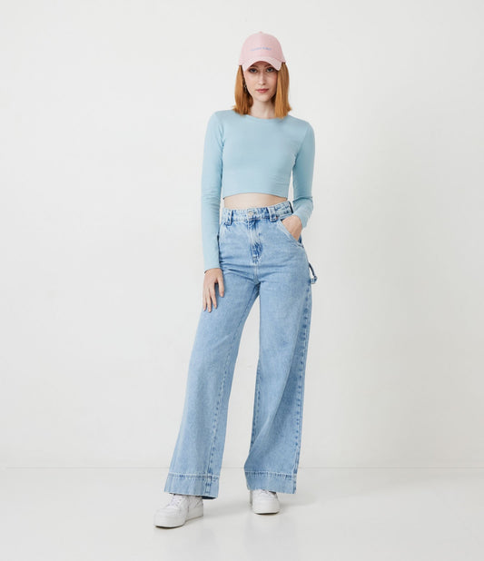High-Waisted Wide Leg Jeans with Pockets - Blue