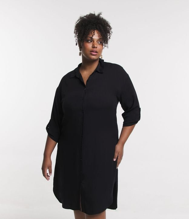 Vestido longo básico com camisa de viscose em preto - Curve e Plus Size