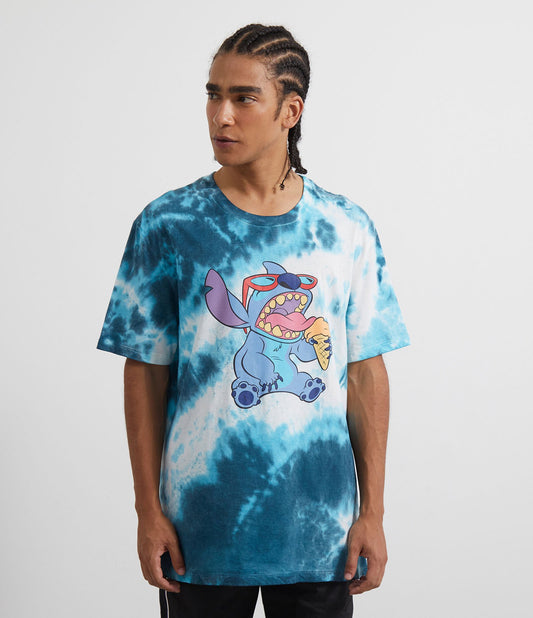 Camiseta azul de manga corta con estampado de puntos Tie-Dye