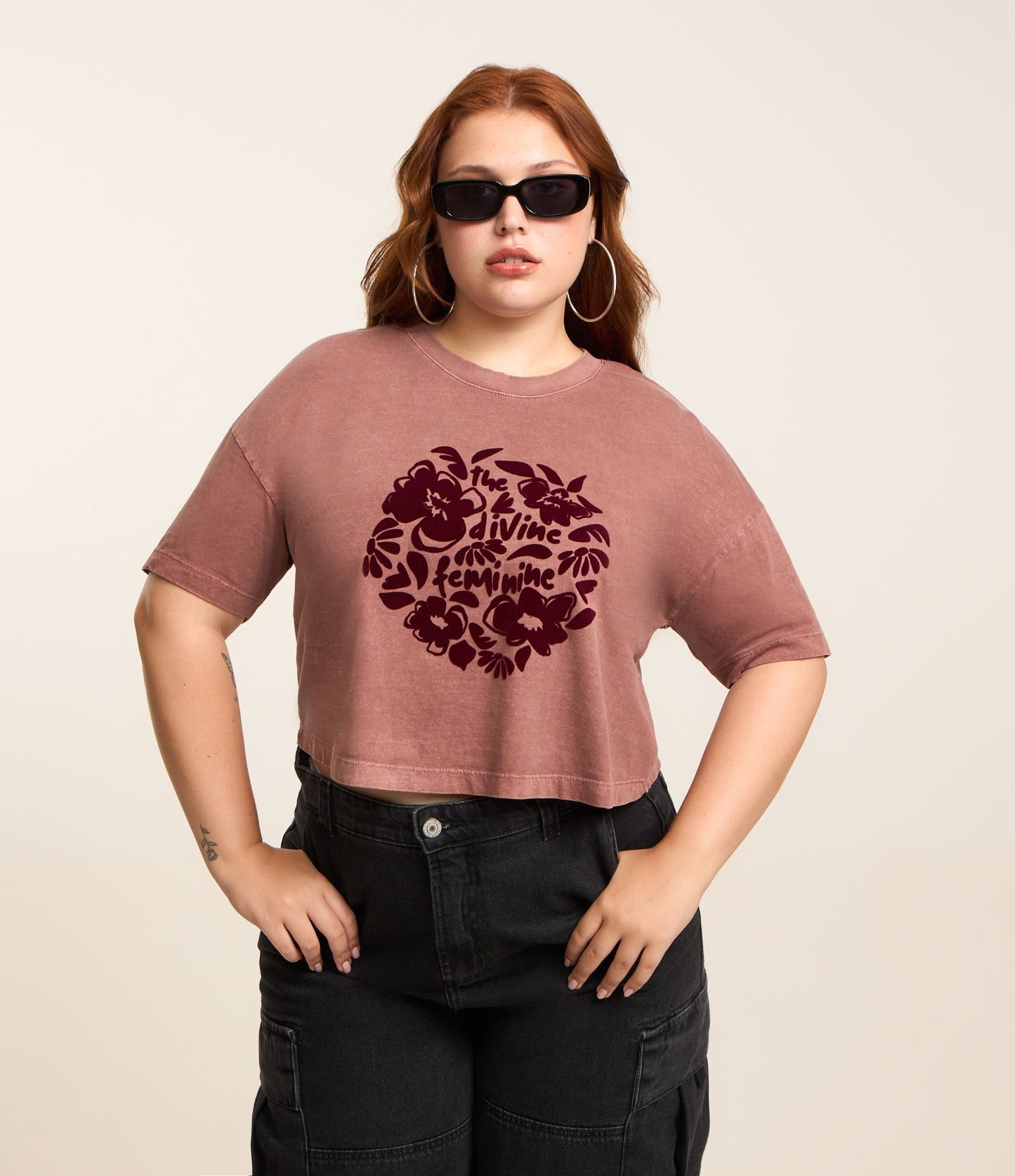 Maglietta rossa Curve & Plus Size con stampa floccata