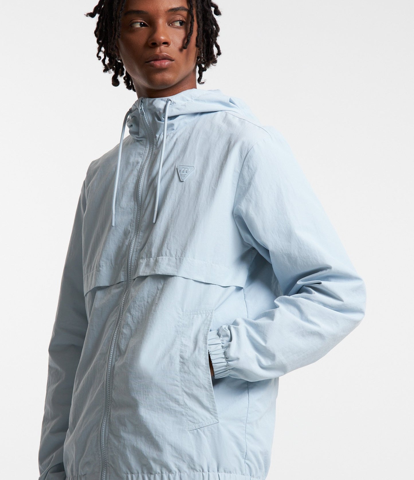 Windbreaker Jacket with Hood and Blue Patch