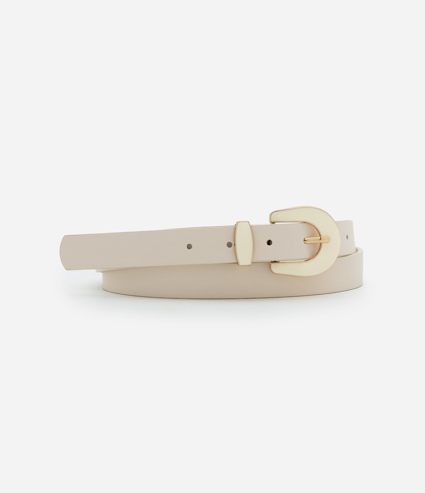 Cinto médio de PU com fivela brilhante, Curve e Plus Size, Off White