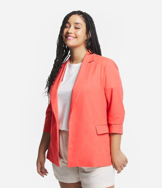 Orange Linen Blazer with Lapels - Curve & Plus Size