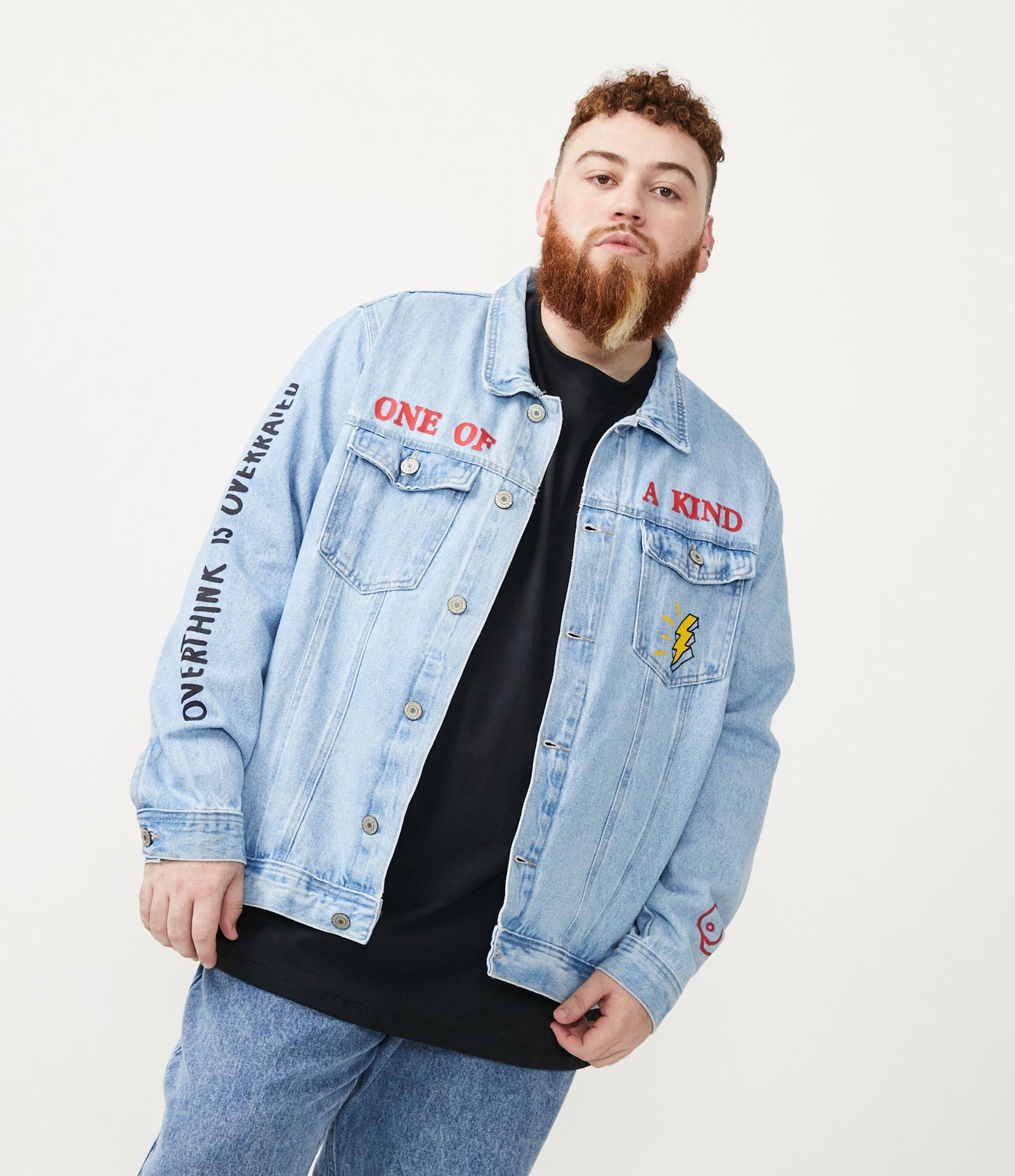 Giacca di jeans trucker con stampa - Taglie forti Blu