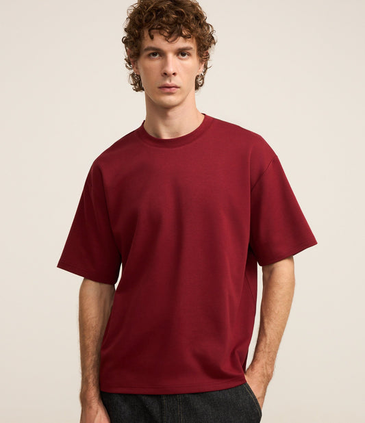 Camiseta Boxy en tecnología Dry y algodón burdeos