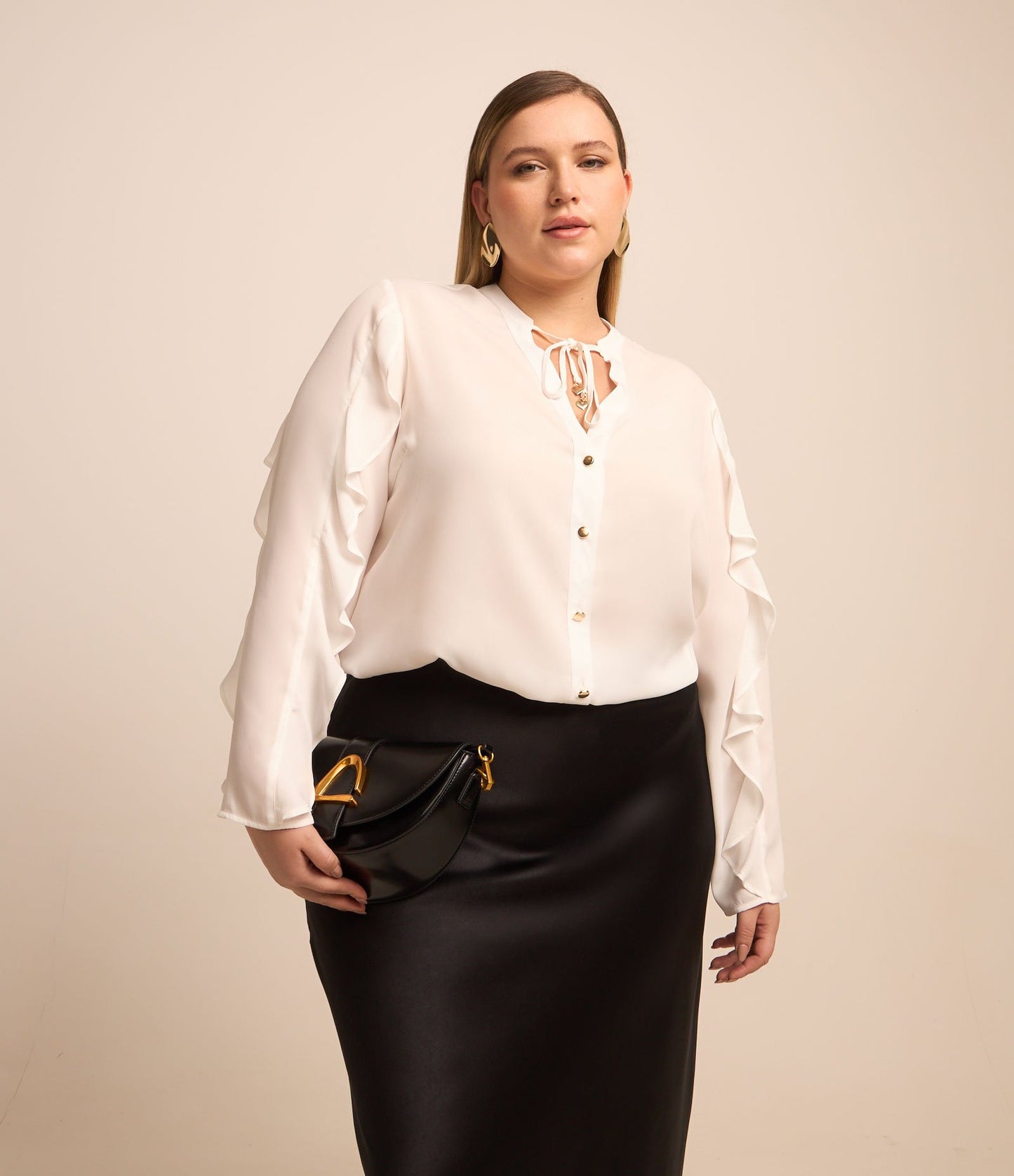 Camicetta in crepe bianca con colletto arricciato - Curve & Plus Size