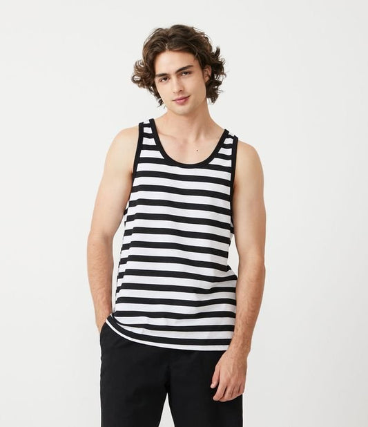 Regata longa em malha Jersey com estampa listrada em preto e branco