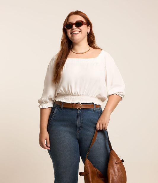 Camicetta bianca in twill con maniche a sbuffo - Curve e taglie forti