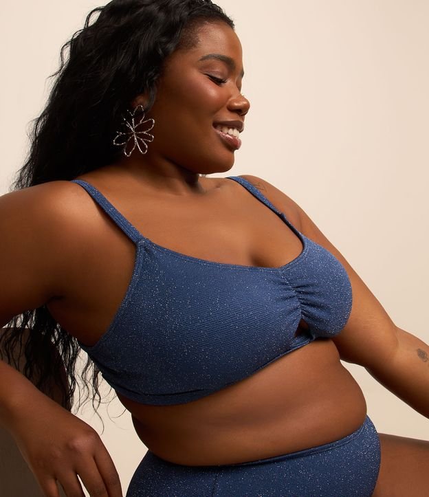 Top bikini dritto in filo metallico blu con ritaglio, Curve e taglie forti