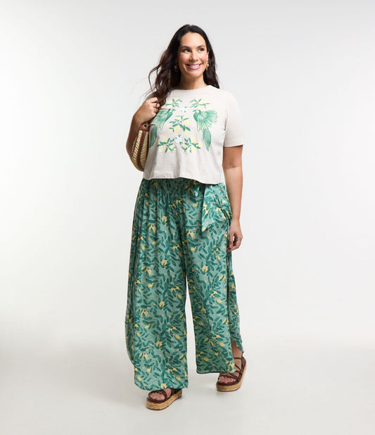 Pantaloni Pantacourt con stampa a foglie verdi - Curve e taglie forti