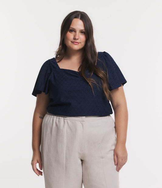 Blusa Laise azul com decote quadrado e mangas soltas - Curve e Plus Size