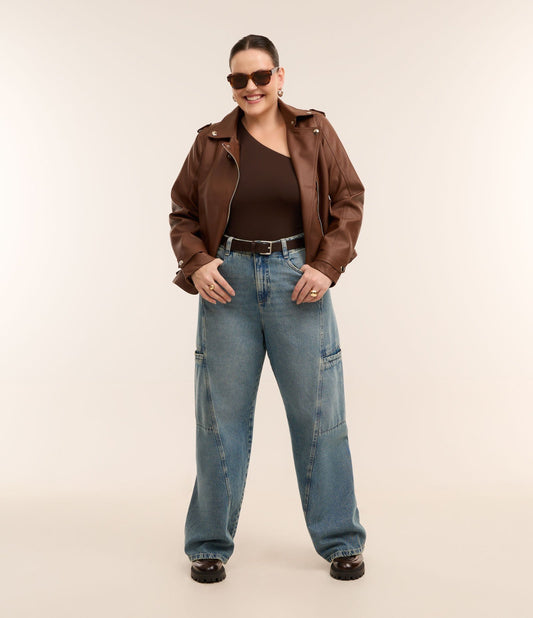 Jeans a gamba larga con tasca cargo, Curve e taglie forti, blu