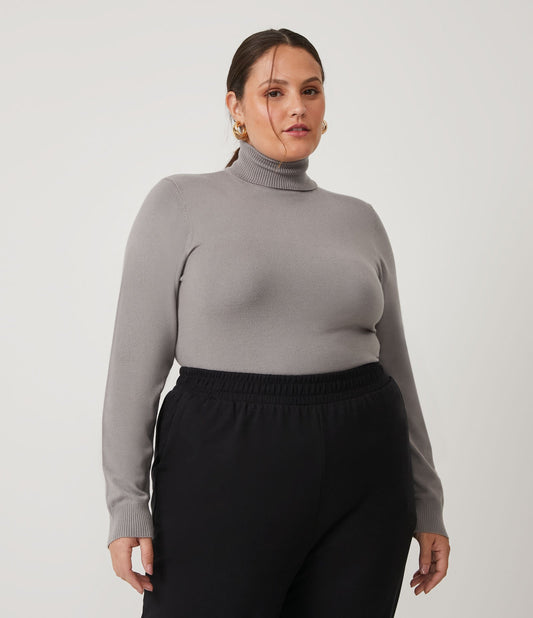 Suéter cinza de tricô com gola alta - Curve e Plus Size
