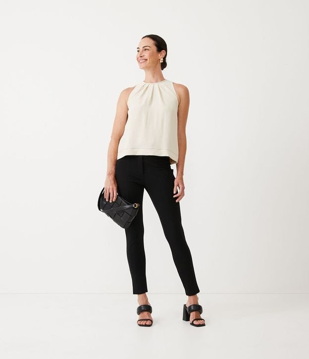 Leggings de malha Roma preta com cós largo e botões