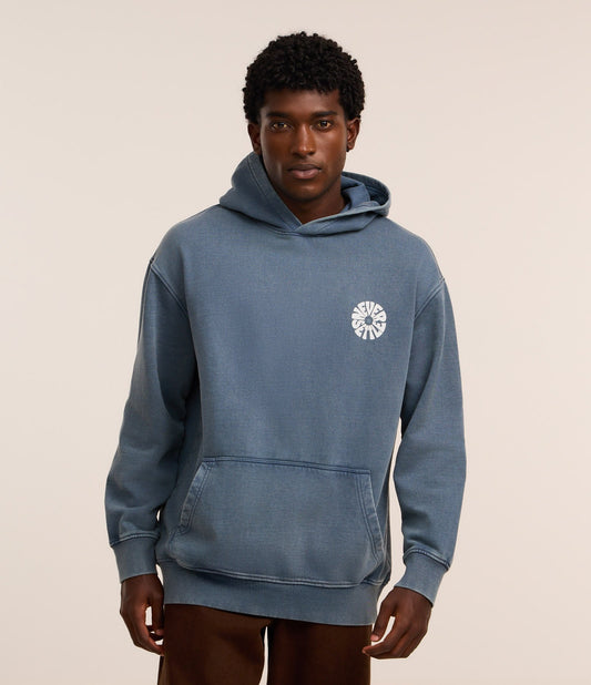 Felpa con cappuccio in pile dal taglio rilassato con stampa "Never Settle" in blu