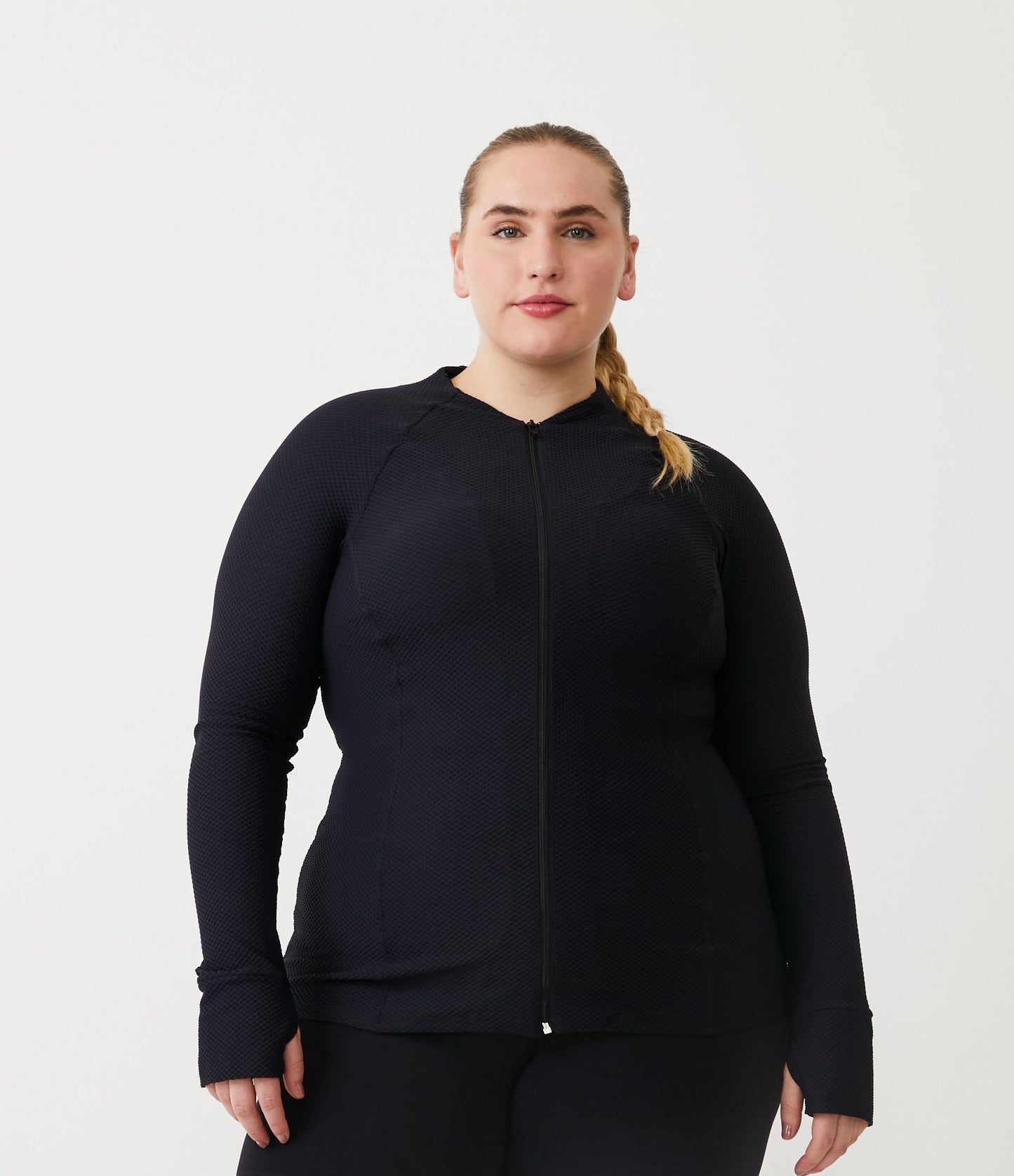 Jaqueta esportiva de poliamida texturizada, Curve e Plus Size, preta